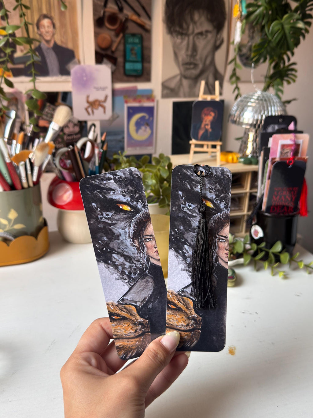 Double-Sided Watercolor Bookmark - Violet Sorrengail & Dragons - Fourth Wing Inspired