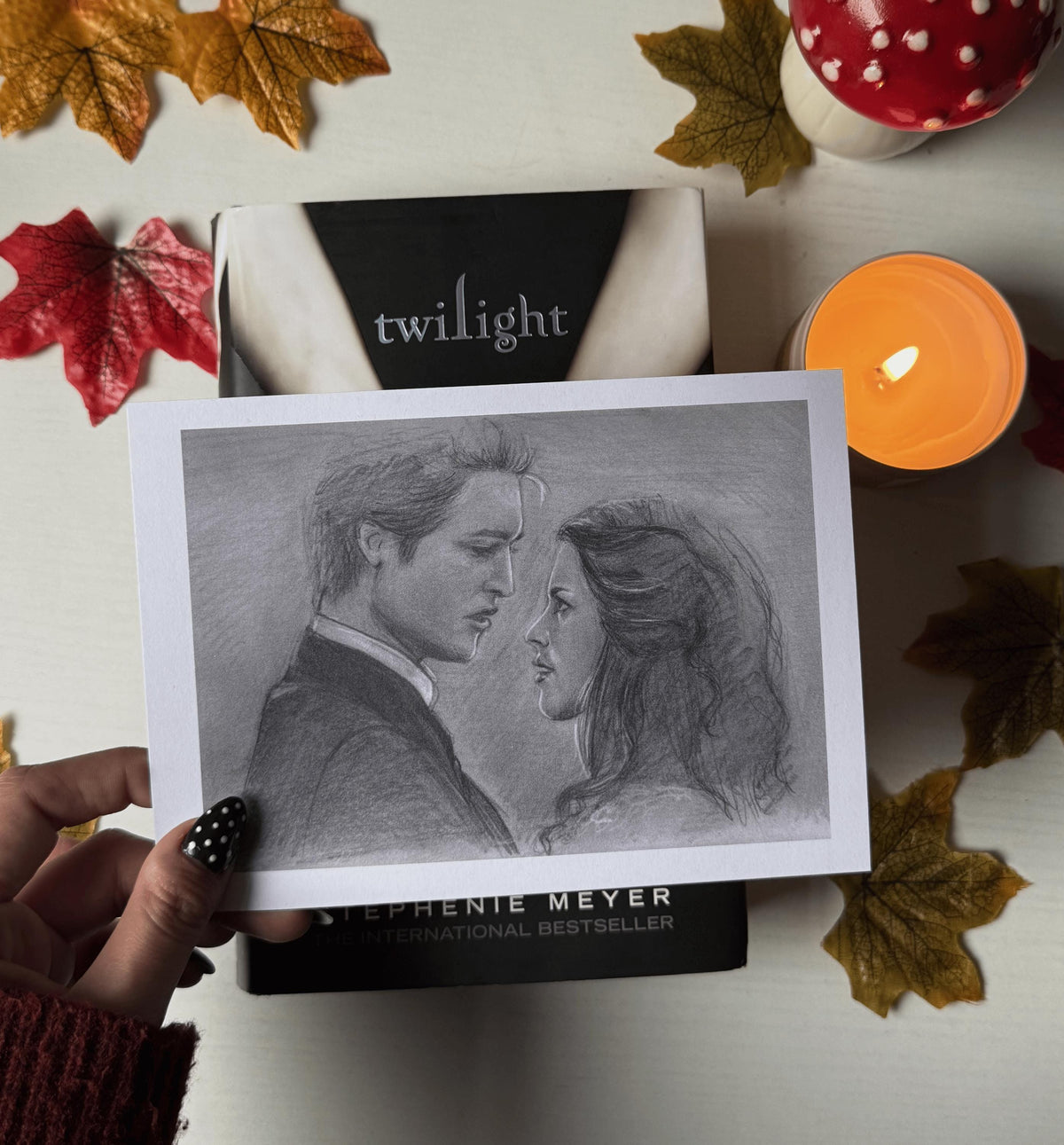 5x7 Bella and Edward Fan Art Print | Twilight Pencil Drawing | Landscape Print